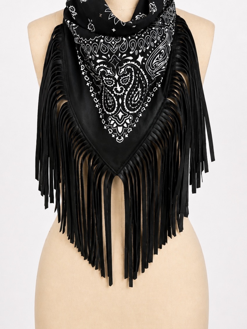 Black Fringe Bandana Scarf - Women's Accessory